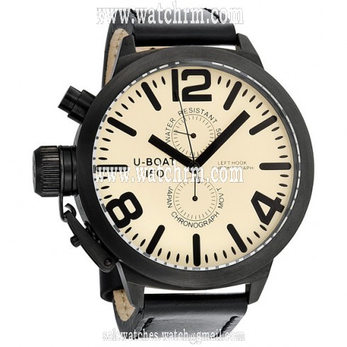U-Boat Casa Nera Beige Dial Chronograph Black Leather Men's Watch 365