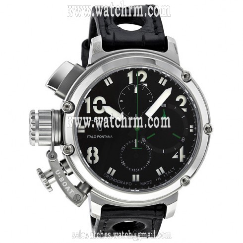 U-Boat Chimera Chronograph Automatic Stainless Steel Black Leather Men's Watch 6495