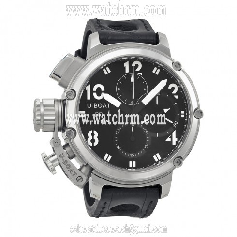 U-Boat Chronograph Automatic Black Dial Black Leather Strap Men's Watch UB7224