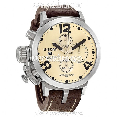 U-Boat Classico Automatic Chronograph Beige Dial Sterling Silver Men's Watch 6948