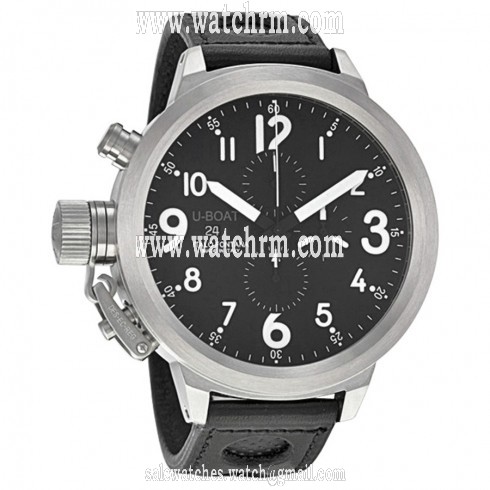 U-Boat Flightdeck 55 Chronograph Automatic Black Dial Black Leather Men's Watch 1757