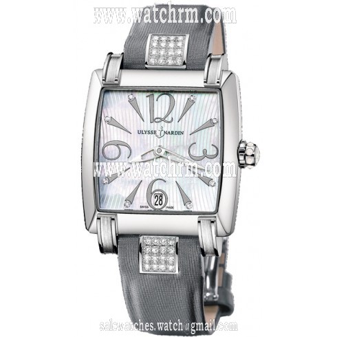 Ulysse Nardin Caprice Automatic Mother of Pearl Dial Diamond Lug Grey Leather Ladies Watch 13391H-691