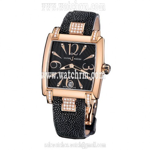 Ulysse Nardin Caprice Black Dial 18kt Rose Gold Diamond Black Alligator Leather Ladies Watch 136-91C-06-02