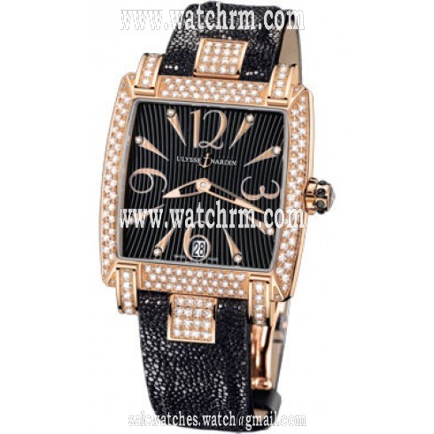 Ulysse Nardin Caprice Black Dial 18kt Rose Gold Diamond Black Stingray Ladies Watch 136-91AC-06-02