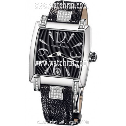 Ulysse Nardin Caprice Black Dial Stainless Steel Diamond Black Galusha Leather Ladies Watch 133-91C-06-02