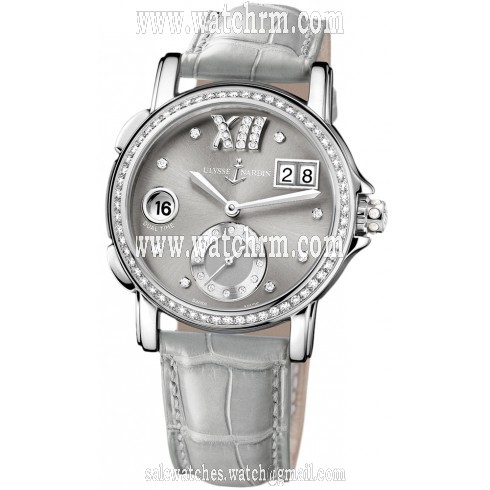 Ulysse Nardin Charcoal Diamond Dial Stainless Steel Grey Leather Ladies Watch 243-22B-30-02
