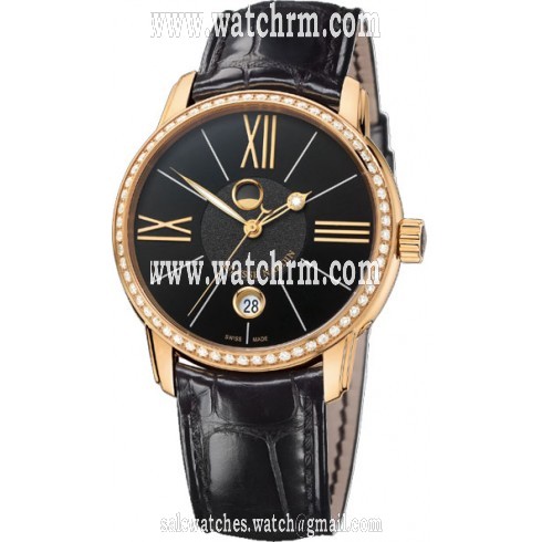Ulysse Nardin Classico Luna Black Dial Alligator Leather Strap Automatic Men's Watch 8296-122B-2-42