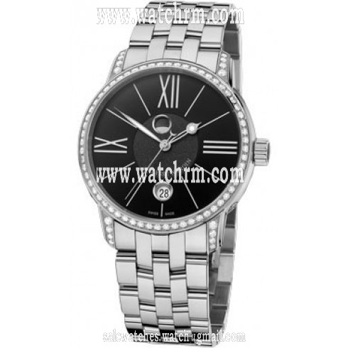 Ulysse Nardin Classico Luna Black Dial Stainless Steel Diamond Men's Watch 8293-122B-7-42
