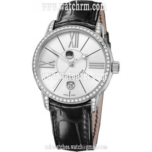 Ulysse Nardin Classico Luna Silver Dial Diamond Black Alligator Leather Men's Watch 8293-122B-2-41