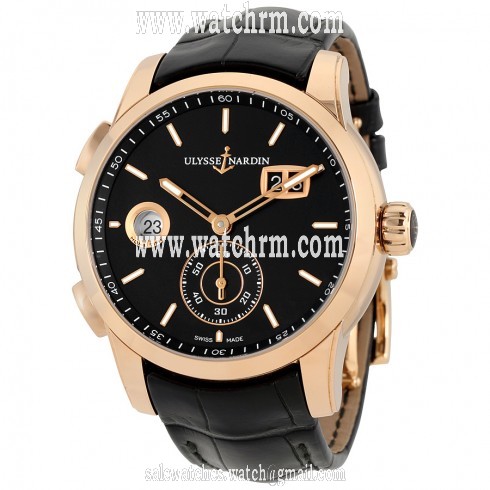 Ulysse Nardin Dual Time Black Dial 18kt Rose Gold Men's Watch 3346-126-92