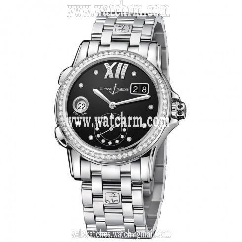 Ulysse Nardin Dual Time Black Dial Diamond Automatic Ladies Watch 3343-222B-30-02