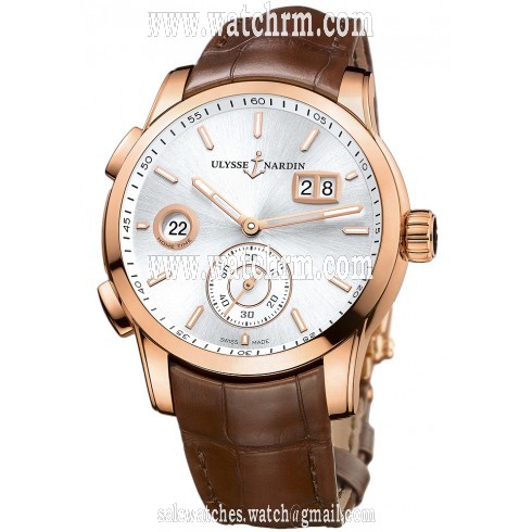 Ulysse Nardin Dual Time Silver Dial 18kt Rose Gold Men's Watch 3346-126-91