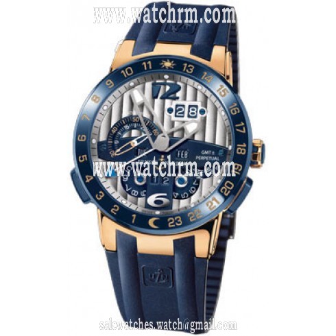 Ulysse Nardin El Toro GMT Silver Dial 18kt Rose Gold Blue Rubber Men's Watch 326-00-3