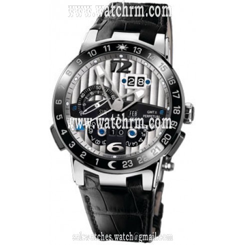 Ulysse Nardin El Toro GMT Silver Dial Platinum Black Leather Men's Watch 329-00