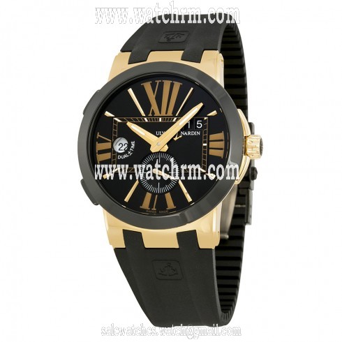 Ulysse Nardin Executive Dual Time Black Dial 18kt Rose Gold Black Rubber Men's Watch 246-00-3-42