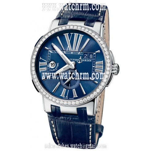 Ulysse Nardin Executive Dual Time Blue Dial Diamond Bezel Blue Leather Men's Watch 243-00B-43