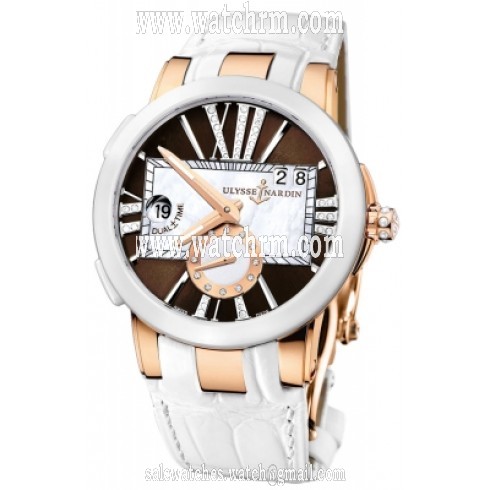 Ulysse Nardin Executive Dual Time Brown Dial White Alligator Leather Ladies Watch 246-10/30-05