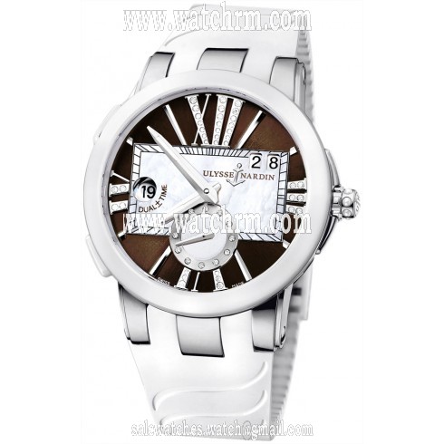 Ulysse Nardin Executive Dual Time Brown Leather Stainless Steel White Rubber Ladies Watch 243-10-3-30-05
