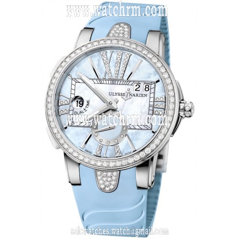 Ulysse Nardin Executive Dual Time Lady Blue Mother Of Pearl Dial Rubber Strap Automatic Ladies Watch 243-10B-3C-393