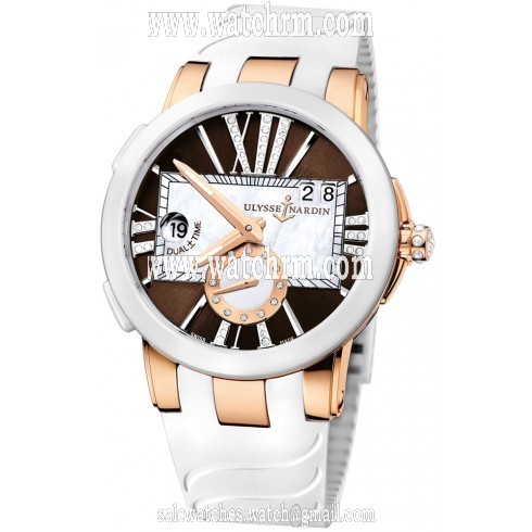 Ulysse Nardin Executive Dual Time Lady Brown Dial Rubber Strap Automatic Ladies Watch 246-10-3-30-05