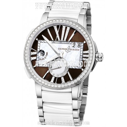 Ulysse Nardin Executive Dual Time Lady Brown Dial Stainless Steel And Ceramic Strap Automatic Ladies Watch 243-10B-7-30-05