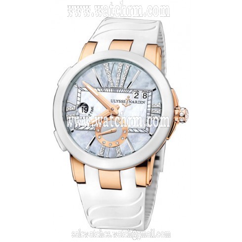 Ulysse Nardin Executive Dual Time Lady Grey Mother Of Pearl Dial Rubber Strap Automatic Ladies Watch 246-10-3-392