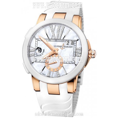 Ulysse Nardin Executive Dual Time Lady Mother of Pearl Dial Rubber Strap Automatic Ladies Watch 246-10-3-391