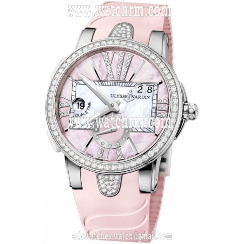 Ulysse Nardin Executive Dual Time Lady Pink Mother Of Pearl Dial Rubber Strap Automatic Ladies Watch 243-10B-3C-397