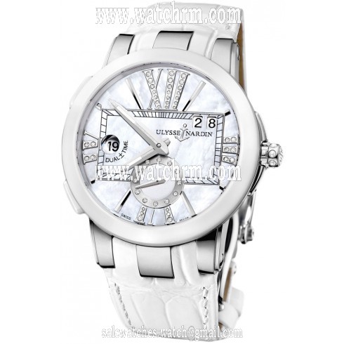 Ulysse Nardin Executive Dual Time Mother of Pearl Dial Diamond White Leather Ladies Watch 243-10-391
