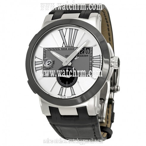 Ulysse Nardin Executive Dual Time Silver Dial Black Leather Automatic Men's Watch 243-00-421