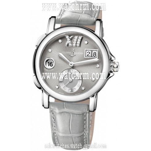 Ulysse Nardin GMT Big Date Grey Dial Stainless Steel Grey Leather Ladies Watch 243-22-30-02