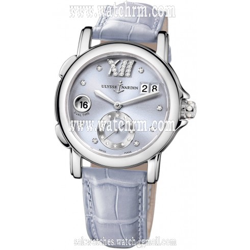 Ulysse Nardin GMT Big Date Purple Diamond Dial Stainless Steel Puple Leather Ladies Watch 243-22-30-07