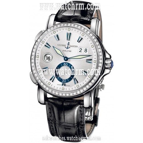 Ulysse Nardin GMT Big Date Silver Dial Stainless Steel Black Leather Men's Watch 243-55B-91