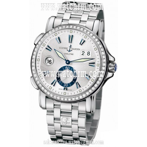 Ulysse Nardin GMT Big Date Silver Dial Stainless Steel Diamond Automatic Men's Watch 243-55B-7-91