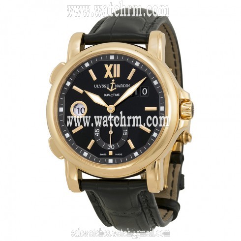 Ulysse Nardin GMT Dual Time Black Dial Alligator Leather Strap Automatic Men's Watch 246-55-32