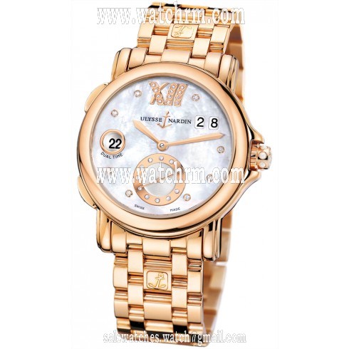 Ulysse Nardin GMT Dual Time Mother of Pearl Dial 18kt Polished Rose Gold Automatic Ladies Watch 246-22-8-391