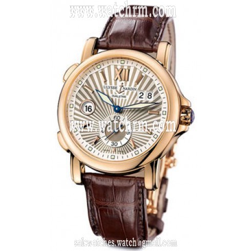 Ulysse Nardin GMT Dual Time Silver Guilloche Dial Leather Automatic Men's Watch 246-55-30