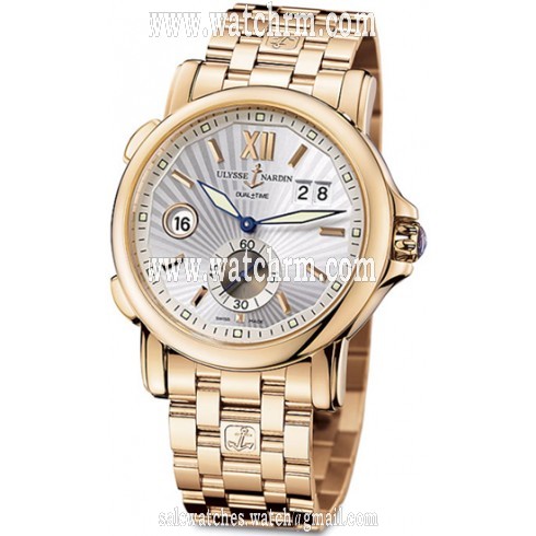 Ulysse Nardin GMT Dual Time Silver Sunray Dial 18kt Polised Rose Gold Automatic Men's Watch 246-55-8-31