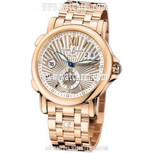 Ulysse Nardin GMT Dual Time Silver Sunray Dial 18kt Rose Gold Automatic Men's Watch 246-55-8-30