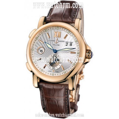 Ulysse Nardin GMT Dual Time Silver Sunray Dial Alligator Leather Automatic Men's Watch 246-55-31