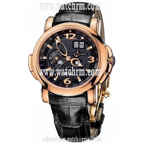 Ulysse Nardin GMT Perpetual Black Dial 18kt Rose Gold Black Leather Men's Watch 326-60-62