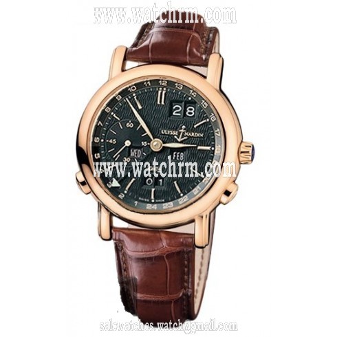 Ulysse Nardin GMT Perpetual Black Dial 18kt Rose Gold Brown Leather Men's Watch 326-22-92