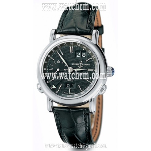 Ulysse Nardin GMT Perpetual Black Dial 18kt White Gold Black Leather Men's Watch 320-22-92