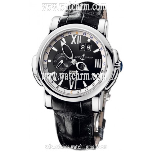 Ulysse Nardin GMT Perpetual Black DIal 18kt White Gold Black Leather Men's Watch 320-60-32