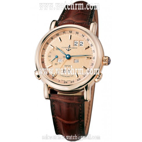 Ulysse Nardin GMT Perpetual Copper Dial 18kt Rose Gold Brown Leather Men's Watch 322-88