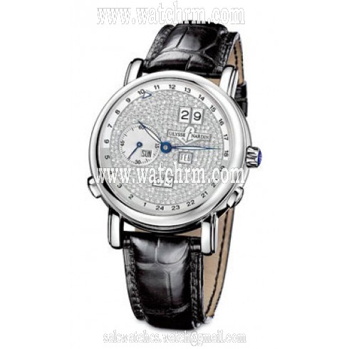 Ulysse Nardin GMT Perpetual Diamond Pave Dial Leather Strap Automatic Men's Watch 320-82-091