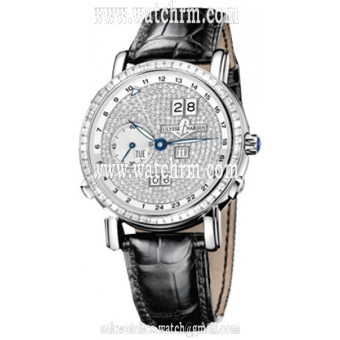 Ulysse Nardin GMT Perpetual Diamond Pave Dial Leather Strap Automatic Men's Watch 320-89BAG-091