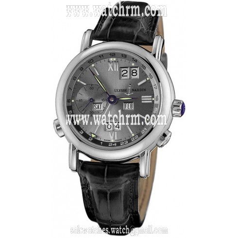 Ulysse Nardin GMT Perpetual Grey Dial 18kt White Gold Black Leather Men's Watch 320-22-32