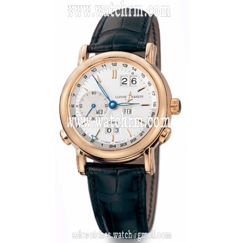 Ulysse Nardin GMT Perpetual Silver Dial 18kt Rose Gold Black Leather Men's Watch 326-22