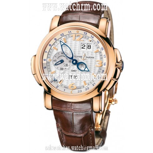 Ulysse Nardin GMT Perpetual Silver Dial 18kt Rose Gold Brown Leather Men's Watch 326-60-60